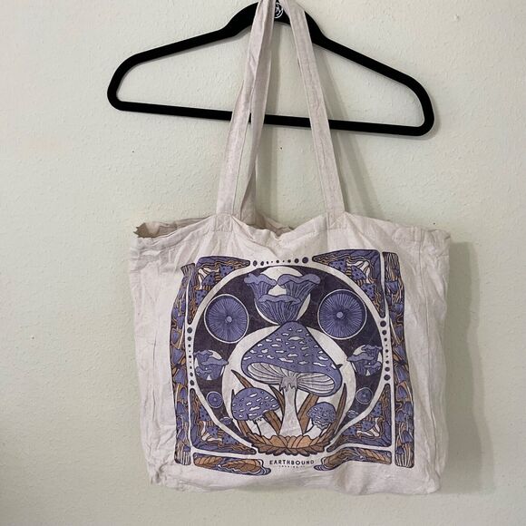 Earthbound Handbags - Earthbound Trading Company  canvas shopper tote bag Mushrooms w purple graphics.